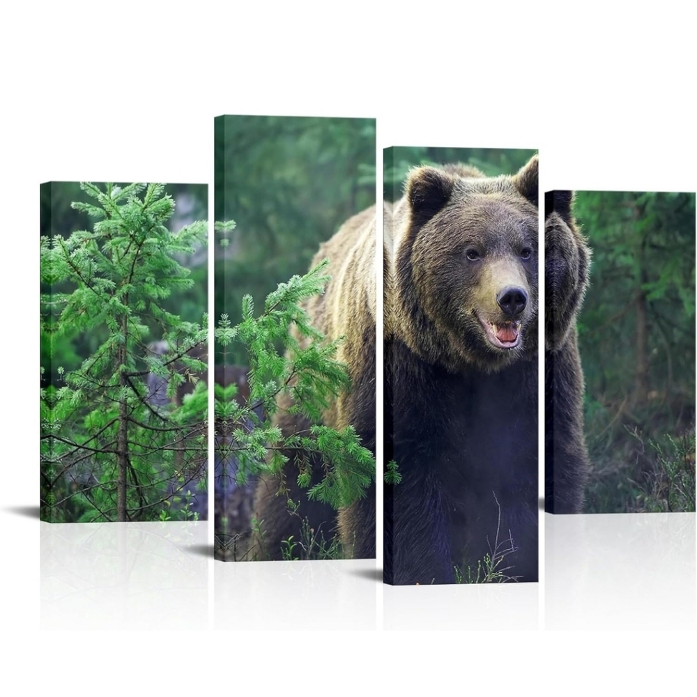 Large 4-Panel Bear Wall Art – 48"x32" Canvas Print